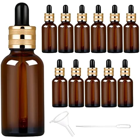 12pcs 30ml Ambar Frasco Cuentagotas Cristal Botellas Vacías con Cuentagotas Cover