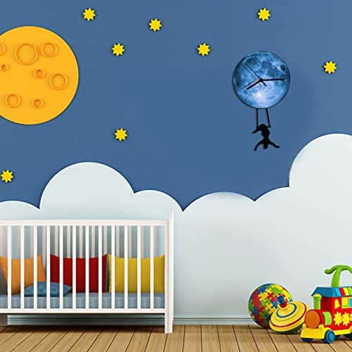 Girl Swinging On The Moon Little Boy Swinging Wall Clock Decoration On The Moon Witch Creative Living Room Bedroom Home Wall Clock Table Stained Glass Window Painting #TOP3