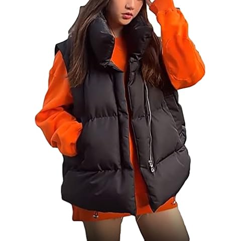 Yokbeer Women's Zip Up Waistcoat Retro Short Sleeveless Cropped Stand Neck Zipper Puffer Vest Winter Jacket Winter Warm Gilet (Color : Black, Size : M) Cover