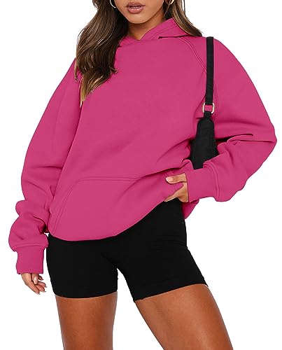 onlypuff Hoodies for Women Pullover Long Sleeve Sweatshirts Kangaroo Pockets Rose Pink M