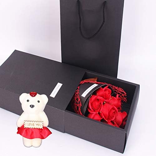 7 Pcs Floral Scented Bath Soap Rose Flower Petals With Cute Bear Rose Shower Soap Bouquet Gift Box Rose Petals Body Soap in Gift Box Best Gifts for Valentine's Day Anniversary Birthday Mothers Day