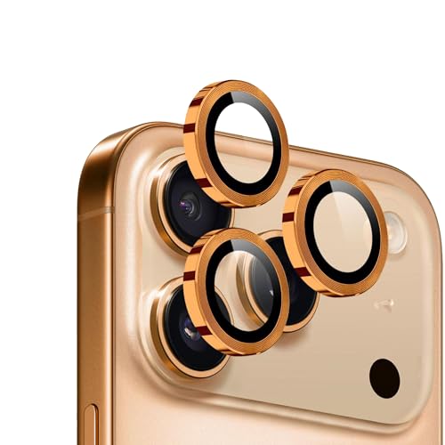 Image of amazon basics Camera Glass Lens Protector Ring for iPhone 17 Pro Case Friendly with Edge to Edge Coverage and Easy Installation (Orange)