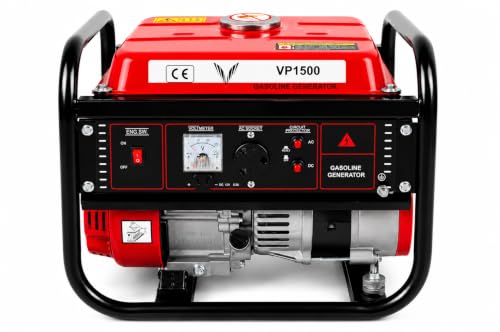 Image of Petrol Generator 1kVA with 6L Fuel Tank, Red & Black, VP1800 (1 Kilowatt) | 3.0 HP Engine, AC & DC Output, Circuit Protector, Built-in Voltmeter, Heavy Duty Frame