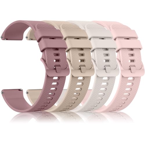 Oumida 4 Piezas Correa para 22mm Reloj Inteligente Hombre Mujer, Pulseras de Repuesto de Liberación Rápida, Correas Deportiva de Silicona (Humo Violeta/Té de Leche/Starlight/Rosa, 22mm)