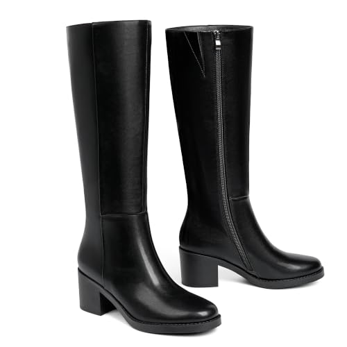 Image of Womens Knee High Boots Chunky Low Heel Round Toe Tall Long Boots | Balanced Low Block Heel, Roomy Round Toe, Anti-slip Rubber Outsole, Fashion Heeled Dressy Fall Winter Long Boots for Women