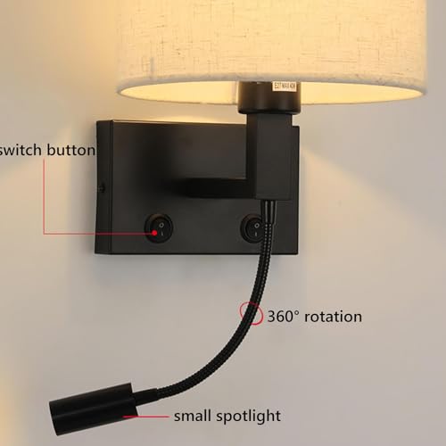 Iluminación de pared para dormitorio y cocinas con aplique negro textil 4