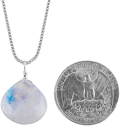 YANARA Moonstone Pendant, April Birthstone, Natural Gemstone, Dainty Plain Pear Crystal, Women Handmade Necklace, Chakra Healing Crystals, Silver Plated Chain 18 inch