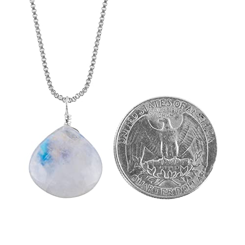Yanara Moonstone Pendant, April Birthstone, Natural Gemstone, Dainty Plain Pear Crystal, Women Handmade Necklace, Chakra Healing Crystals, Silver Plated Chain 18 Inch #TOP2