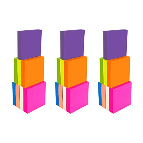 4A Sticky Notes,2 x 2 Inches,Small Size,Neon Assorted,8 Different Colors,Self-Stick Notes,100 Sheets/Pad,8 Pads/Pack,3 Packs/Set,2400 Sheets Total,AAAA 4A 2028-N