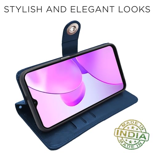 Image of Pikkme Realme C31 Flip Cover Leather Finish | Inside TPU with Card Pockets | Wallet Stand and Shock Proof | Complete Protection Button Flip Case (Blue)