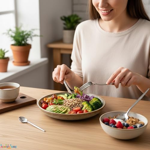 Image of Slim Handle Silver 4 Pcs Stainless Steel Cutlery Set for Dining Table, Dishwasher Safe Glossy Flatware (1 Spoon Set + 1 Forks Set + 1 Butter Knife + 1 Dessert Spoon)