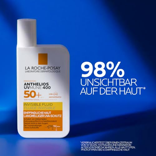 La Roche Posay Sonnenfluid für das Gesicht für zu Sonnenallergie neigende und empfindliche Haut, Mit innovativem UV-Filter Mexoryl 400 LSF 50+, Anthelios Invisible Fluid UVMune 400, 50 ml