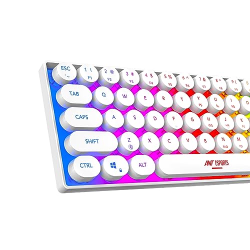 Ant Esports MK1500 Retro Style Mini 60% Pro RGB Wireless Gaming Keyboard with Membrane Switches for PC/Mobile/Tablets/Laptop/TV's- White.