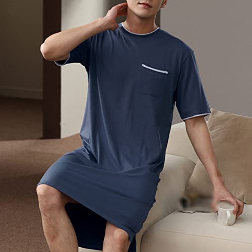 Men's Nightshirt Short Sleeve Nightgown Comfy Nightwear Big&Tall Henley Nightdress Soft Loose Pajama Sleep Shirt2