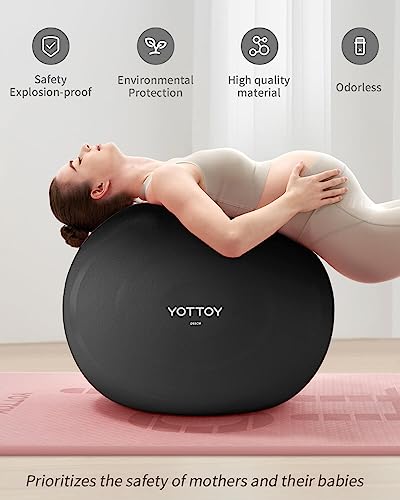 YOTTOY Anti-Burst Exercise Ball for Working Out & Pregnancy - Extra Thick Stability Ball for Physical Therapy & Fitness with Pump (Black)