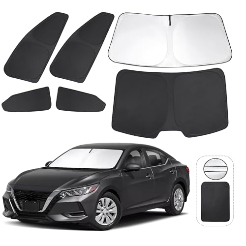TINGLU Window Shades for Nissan Sentra 2020-2024 2025 Accessories Car Side Full Windows Rear Triangular Windshield Sun Shade Sun UV Rays & Privacy Protection for Camping,Napping,and Relaxing 6PCS