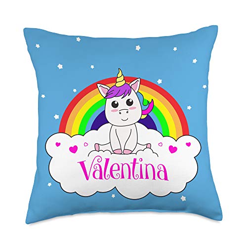 Valentina Name Gift Girls Unicorn Bedroom Decor Throw Pillow