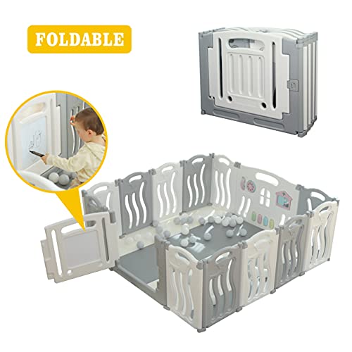 Gupamiga Foldable Baby Playpen Baby Folding Play Pen Kids Activity Centre Safety Play Yard Home Indoor Outdoor New Pen 12+2 Panels (White) #TOP1