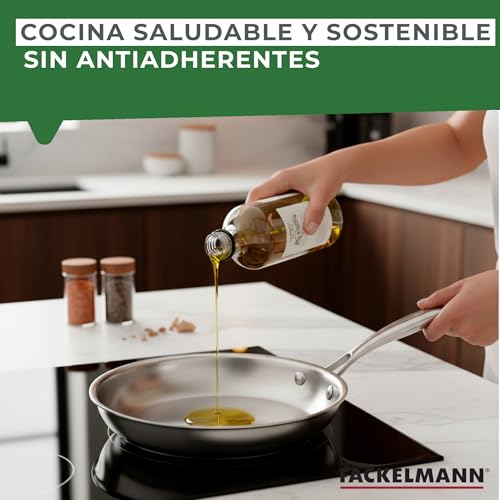 Miniatura 4 de Fackelmann Vita3 Sartén Inoxidable Tricapa 28 Cm, Acero Inoxidable Triply Con Triple Fondo Difusor, Sin Antiadherente, Sin Pfa, Apta Para Inducción, Gas, Vitro Y Horno, Sellado Perfecto, Lavavajillas