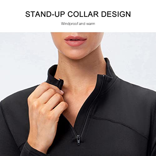 Blaward BIG-0050 Women'S Thermal Fleece Running Shirt Quarter Zip Pullover Jacket Long Sleeve Tops Equestrian Golf Shirt Winter Gear Black thumb #3