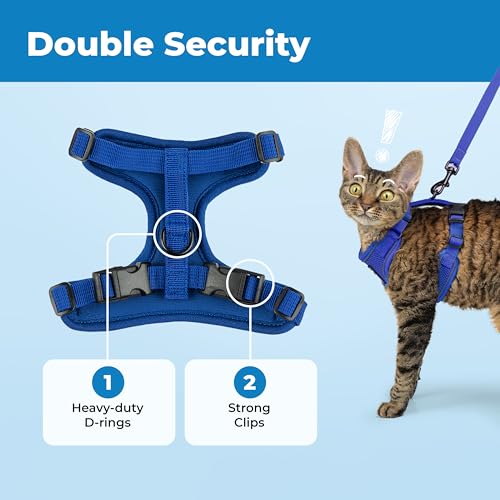 Image of Voyager Escape-Proof Step-in Lock Cat Harness & 5ft Neoprene-Handle Leash Set All-Weather Mesh with Reflective Stitching for Small to Large Cats by Best Pet Supplies, Royal Blue (327), XS