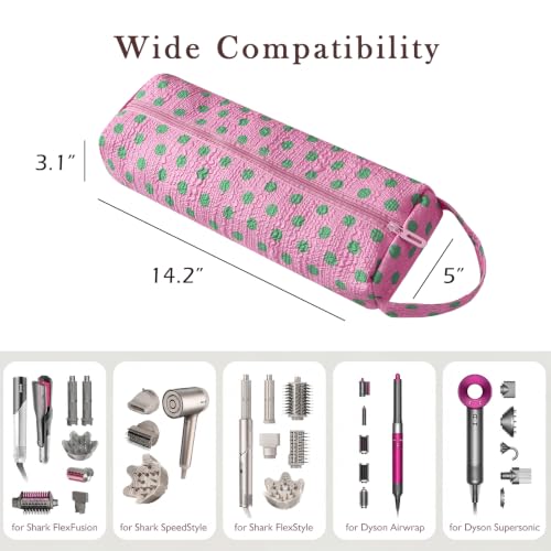Image of RSRSLEII Polka Dot Hair Tools Travel Bag,Hair Styling Accessories Storage Case for Shark FlexStyle,Dyson Airwrap Hair Dryer,Curling Iron,Straightener,Revlon Hair Tools,Portable&Foldable(22Pink&Green)