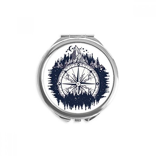 Espejo redondo portable de bolsillo para maquillaje, con un diseño artístico de bosque e iceberg