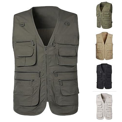Mens Fishing Vest Summer Outdoor Work Safari Travel Photo Utility Cargo Vests with Multi Pockets3