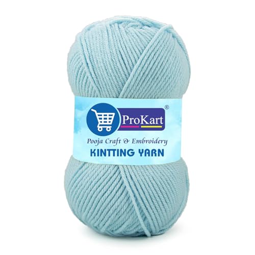 Image of ProKart Premium Woolen 4 Ply Hand Knitting Wool Yarn | Fine Weight Soft Yarn for Sweater, Scarf, Hat, Baby Clothes, Purse, Gift Bags & DIY Craft Accessories (Sky Blue, 100gms x 1 Pack) - PRO08