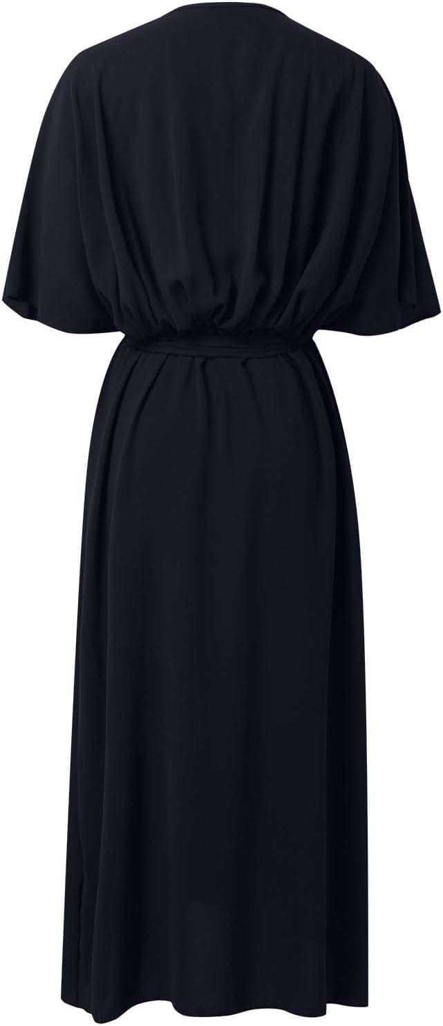 Fluente Chiffon Profondo V Collo Midi Abito per le Donne Elegante Chiffon V-collo Solido Sexy Casual Trendy Abito Estivo