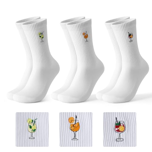 BONANGEL Kompatibel mit Aperol Spritz Socken Bestickte Motiv Tennissocken Herren 3 Paar Lustige Sportsocken Atmungsaktive Statement Tennis Socken Geschenk für Herren Damen