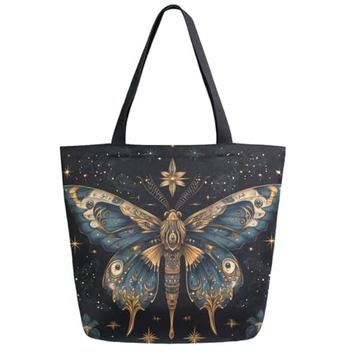 Fairy Ethnic Beautiful Butterfly Extra Large Canvas Gym Shoulder Tote,Durable Daily Reusable Top Handle Bag for Mens Womens Yoga Weekender Picnic Beach Travel Market Shopping