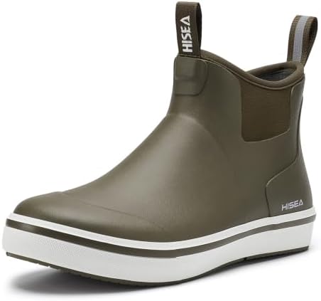 HISEA Men's Deck Boots Saltwater Fishing Booties Waterproof Ankle Rain Boots High Traction
