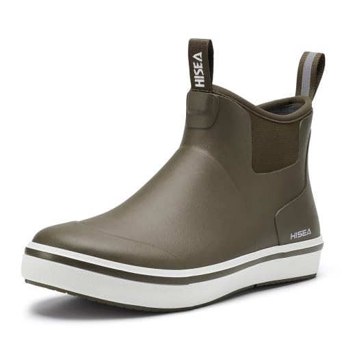 HISEA Men's Ankle Deck Rain Boots Waterproof Rubber Neoprene Fishing Shoes