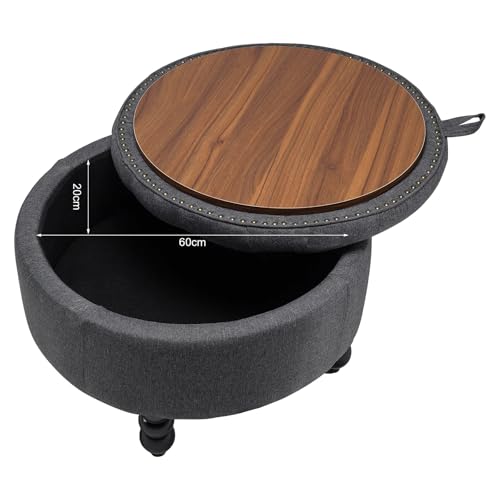 Solution d'assise polyvalente avec pouf de rangement en lin capitonné