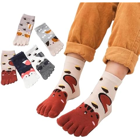 5 Pairs Children's Five Finger Cotton Socks Cartoon Animal Toe Socks Boys Girls Breathable Toe Socks 3-12 Years Old (US, Age, 3 Years, 6 Years) Cover