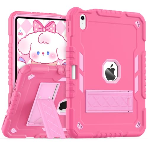ZoneFoker for iPad (A16) Case 11th Generation 11 inch 2025 / iPad 10th Generation 10.9 inch 2022, Heavy Duty Durable i Pad 11/10 Gen Cover with Pencil Holder/Stand (Pink)