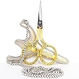 BIHRTC Stainless Steel Sharp Tip Sewing Snips Thread Cutter Safety Scissors with Sheath Chain for Embroidery, Sewing, Craft, Art Work & Everyday Use (Gold)