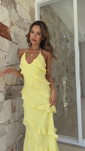 Long Bridesmaid Dresses for Women Spaghetti Straps Ruffle Bodycon Chiffon Formal Evening Dress IK0884