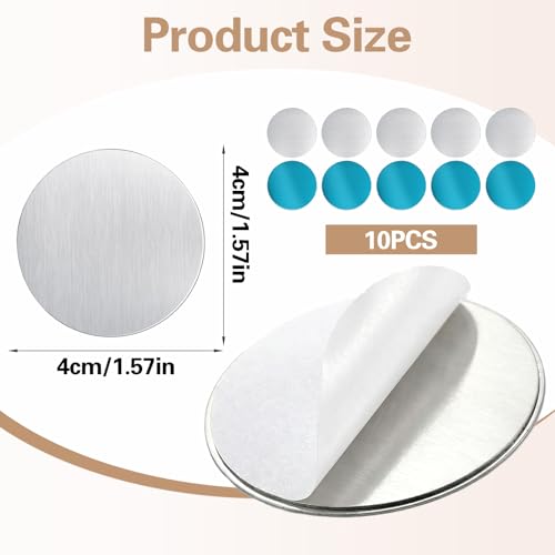 Quilax 10 Stk Metallplättchen Selbstklebend,4cm Runde Metallplättchen,Selbstklebend Metallscheiben,Edelstahl Magnetische Klebestreifen,für Magnetische LED-Leuchten,Unterbauleuchten,MagnetHandyhalter