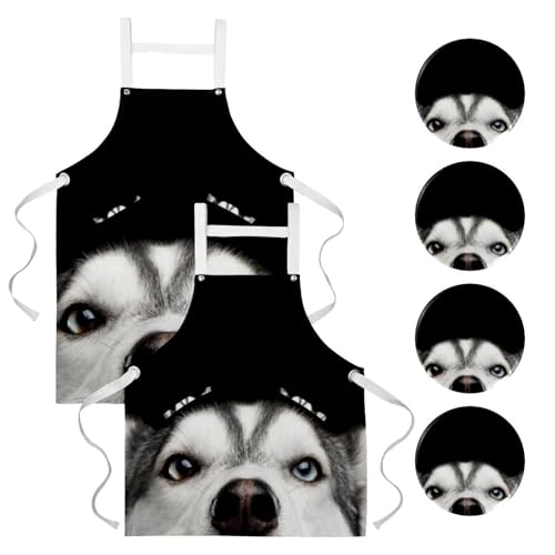 Lot de 2 tabliers de cuisine avec motif husky sibérien pour la maison