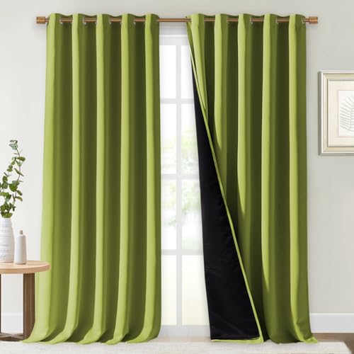 Image of NICETOWN Full Shading Curtains for Windows, Fresh Green, Pack of 2, 70 inches W x 95 inches L, Super Heavy-Duty Black Lined Blackout Curtains for Bedroom, Privacy Assured Window Treatment