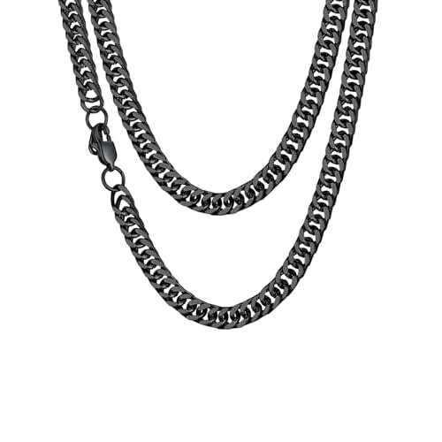 ChainsHouse Men Thick Cuban Chain Necklace, Stainless Steel/Black/Gold Plated Miami Cuban Necklace, 3/5/7/10/13.5MM Width, Hip Hop Mens Jewelry 18"-30", Send Gift Box 22 inch h: 7mm-Black