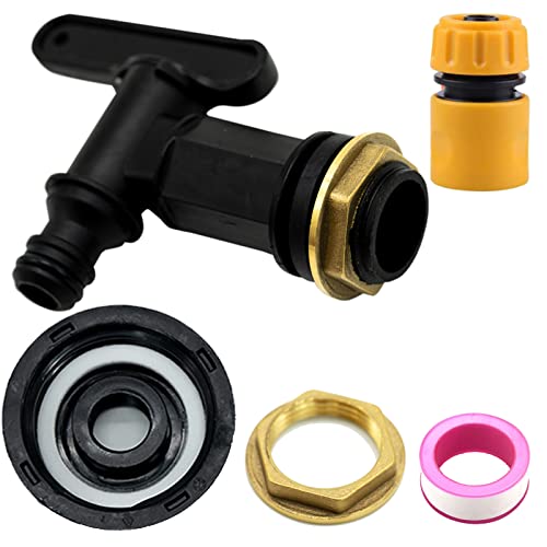 Water Butt Tap with IBC Tank Adapter S60x6 &Hose End Connector,Plastic Snap Fit Water Butt Rain Barrel Tap,3/4 Thread Water Butt Storage Tank Hose Fitting Parts for Home Garden Water Connectors