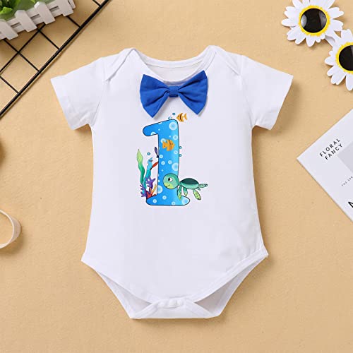 ODASDO Baby Boy Ocean/Excavator/Basketball Theme 1st Birthday Smash Cake Outfit Bow Tie Romper Shorts Suspenders Set4