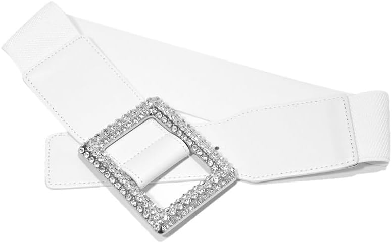 Women's Wide Elastic Waist Belt for Dresses - Fashion Silver Rhinestone Buckle Belts Stretchy Leather Waistband for Ladies S/M - Image 5