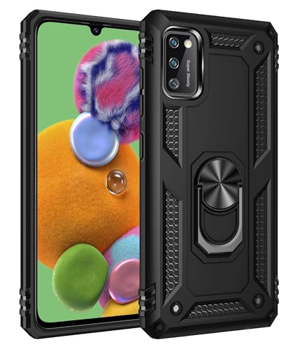 SORAKA Case for Samsung Galaxy A41 with 360 Degree Rotation Ring Holder Soft TPU Slim Fit Case Samsung Galaxy A41 Case with Metal Plate for Magnetic Car Phone Holder Black