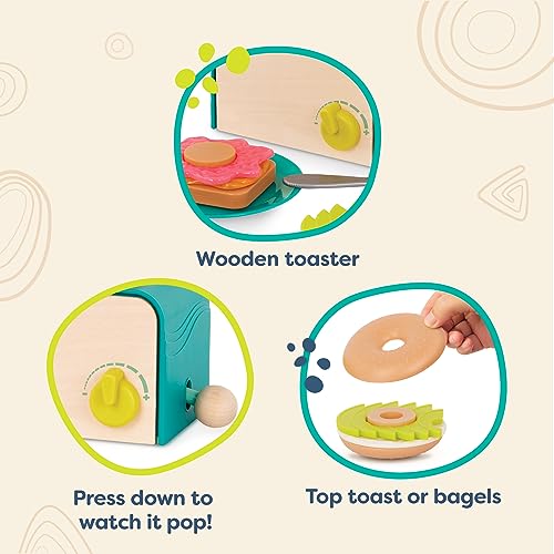 B. toys – Mini Chef – Toaster Playset – Pretend Play Breakfast Playset – 14 Pieces Brunch Set – Pop – Up Toast & Sounds – 3+ Years by B. toys - Image 3