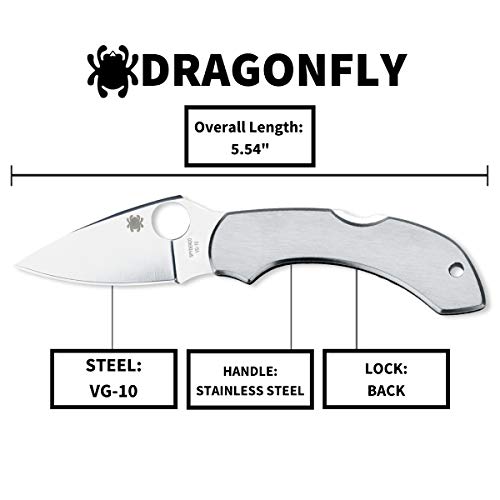 Spyderco Dragonfly Folding Pocket Knife with 2.3" VG-10 Steel Blade and Stainless Steel Handle - EDC Knife for Men and Women, Perfect for Hunting, Tactical, Camping, Survival - PlainEdge - C28P - Image 5