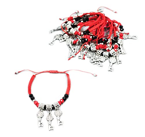 12 Pieces Red Rope Bracelet 7 Knots St Benedict Blessing Bracelet, catholic gift, St Benedict key charm, first communion gift - RED